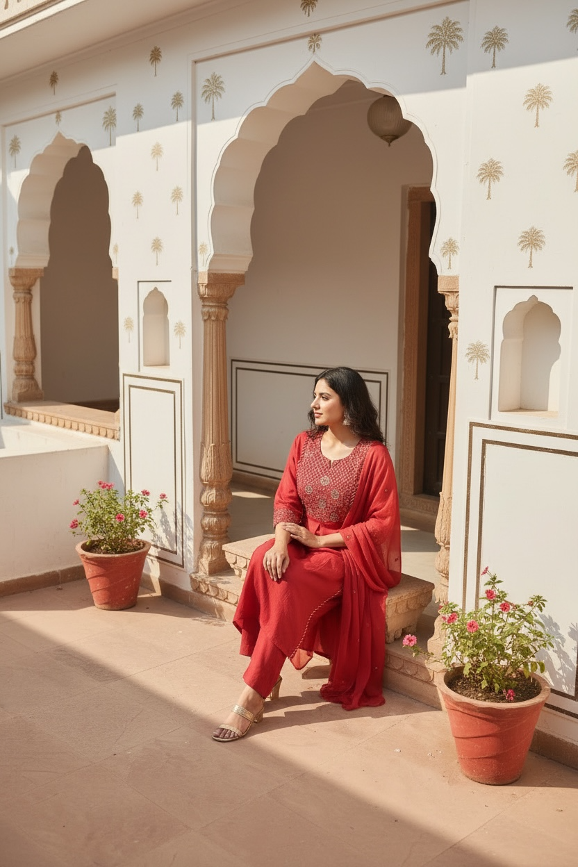 Red pari 3 piece kurta set