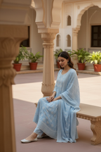 Powder blue Suhani Chikan Kari 3 piece suit set