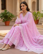 Pink Suhani Chikan Kari 3 piece suit set