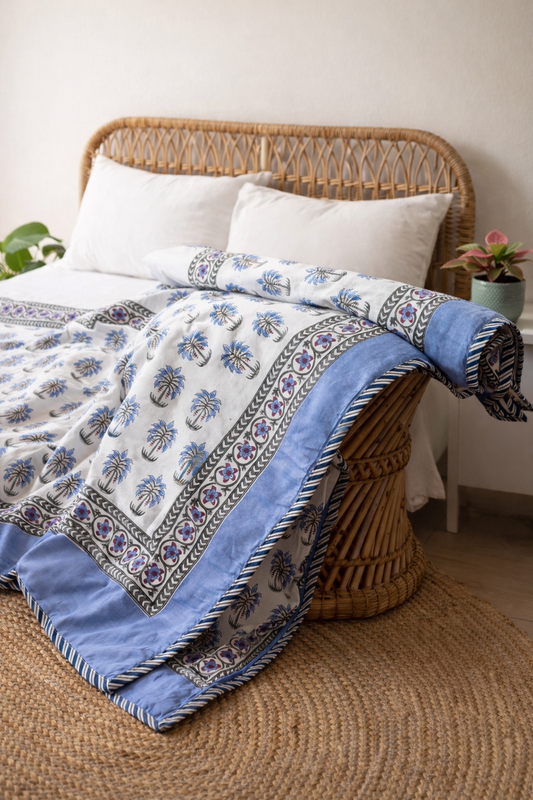 Blue Date Block Print Dohar