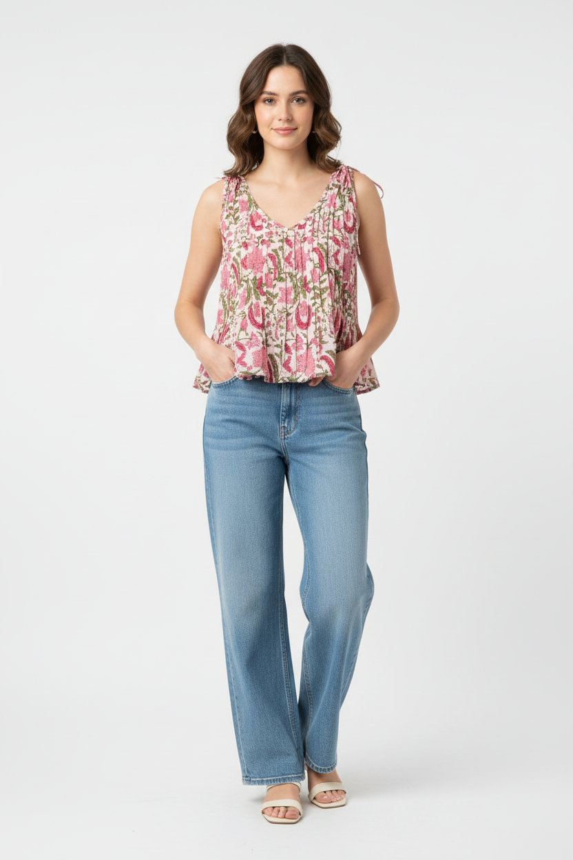 Pink garden pleated top Main image