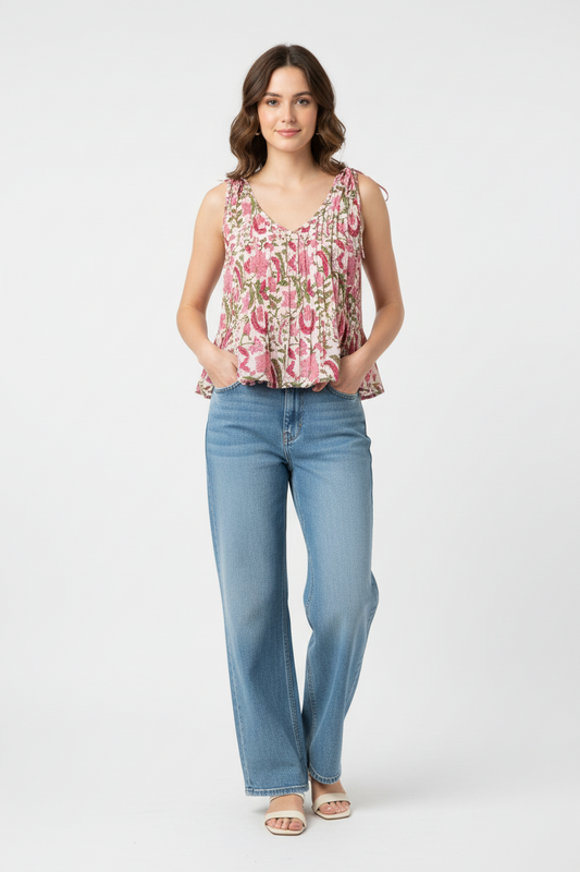 Pink garden pleated top