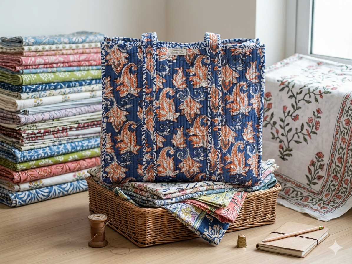 Blue bleh blah Block printed tote bag