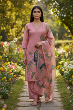 Pink peafowl 3 piece suit set