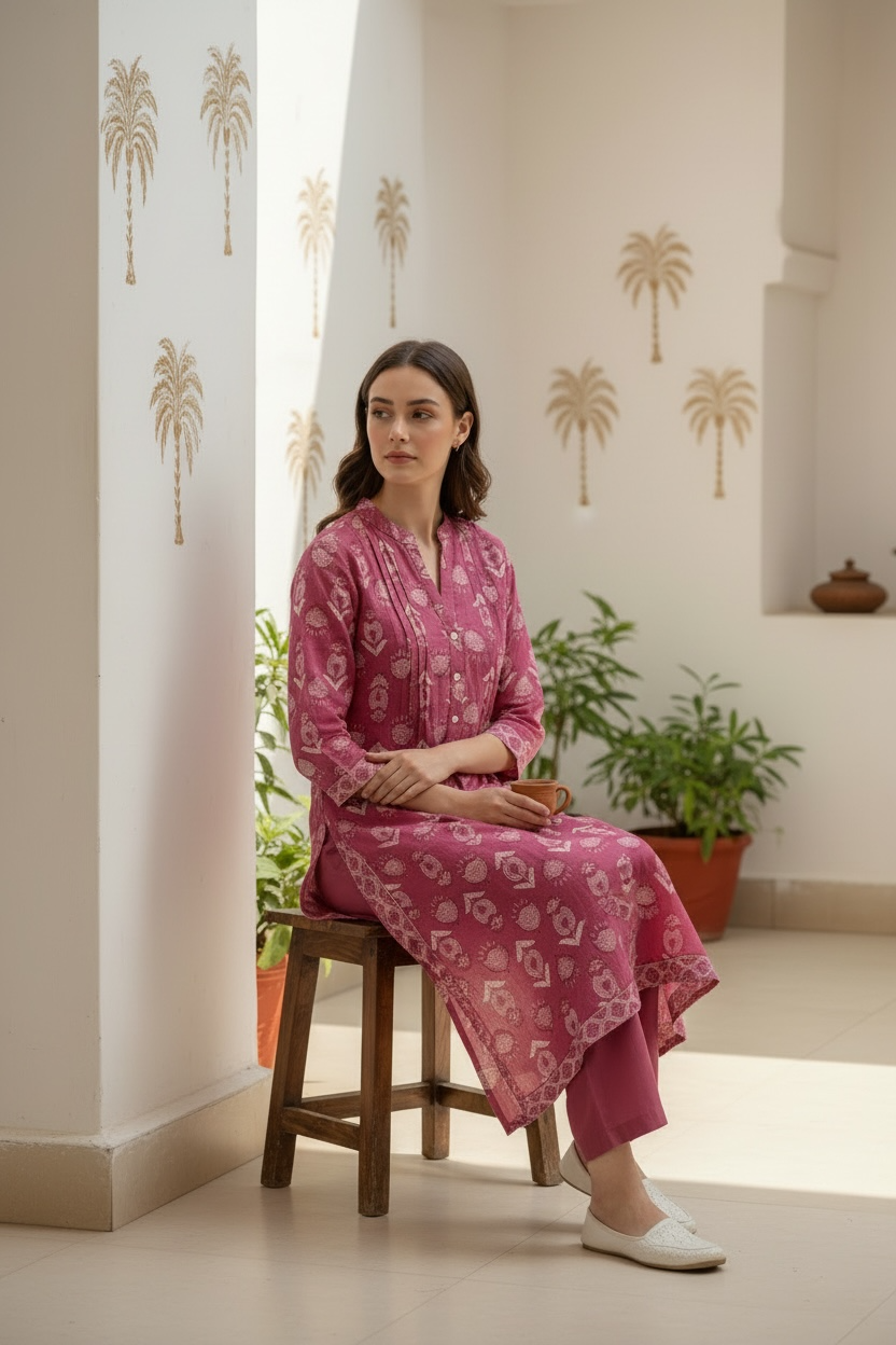 Sakura Block print Kurta